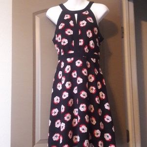 Elle black and red floral flare dress